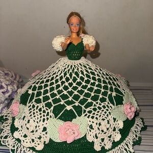 Crochet Doll with Green and Cream Dress